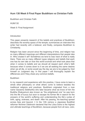 Hum 130 Week 9 Final Paper Buddhism vs Christian Faith