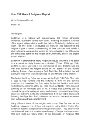 Hum 130 Week 9 Religions Report