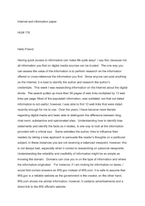 HUM 176 Internet and information paper