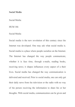 HUM 186 Social Media Paper