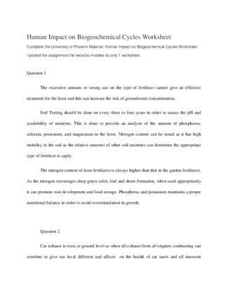 Human Impact on Biogeochemical Cycles Worksheet