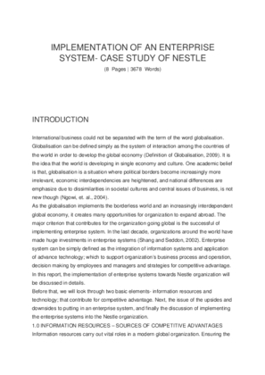 IMPLEMENTATION OF AN ENTERPRISE SYSTEM  CASE STUDY OF NESTLE