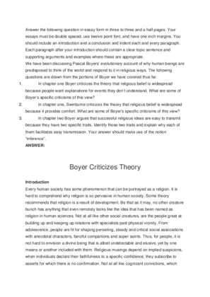 In chapter one Boyer criticizes the theory that religious belief is...