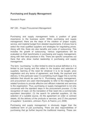 INF 336  Purchasing and Supply Management Research paper