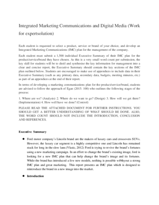 Integrated Marketing Communications and Digital Media
