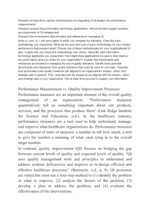 Integrating QI strategies into Performance Measurements
