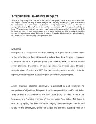 INTEGRATIVE LEARNING PROJECT  PATAGONIA