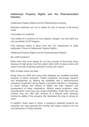 Intellectual Property Rights and the Pharmaceutical Industry