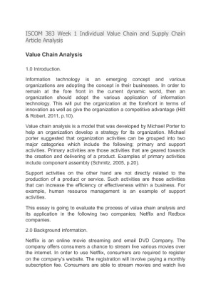 ISCOM 383 Week 1 Individual Value Chain and Supply Chain Article Analysis