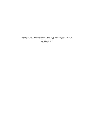 ISCOM 424 Week 2 Supply Chain Management Strategy Training Document...