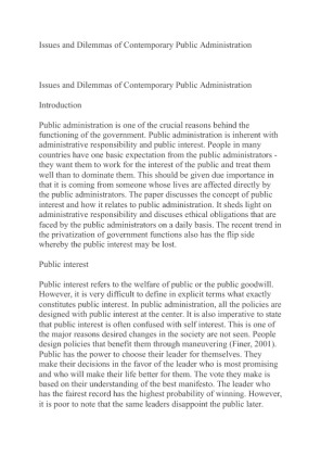 Issues and Dilemmas of Contemporary Public Administration
