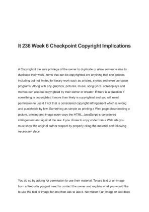 It 236 Week 6 Checkpoint Copyright Implications