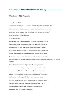 IT 241 Week 8 CheckPoint Wireless LAN Security