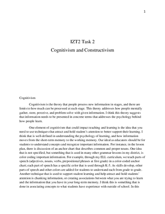 IZT2 Task 2 Cognitivism and 