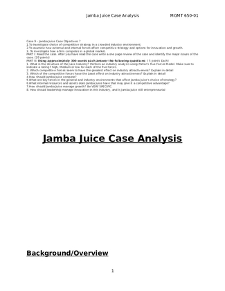 Jamba juice To investigate choice of competitive strategy in a crowded...