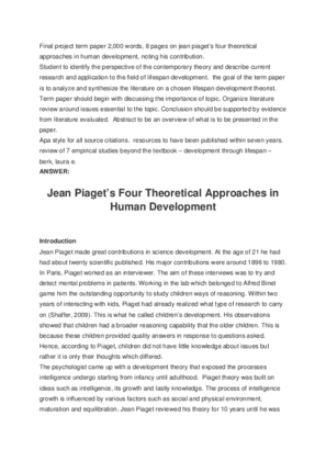 Jean Piagets Four Theoretical Approaches in Human Development