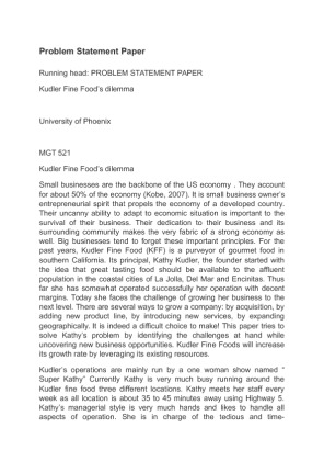 Kudler Fine Foods dilemma Problem Statement Paper