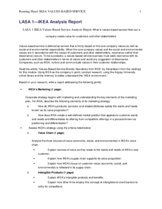 LASA 1 IKEA Values Based Service Analysis Report What is values based...