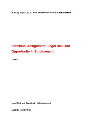 LAW 531 Week 4 Assignment Legal Risk and Opportunity in Employment