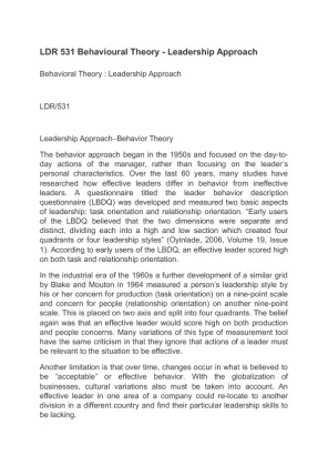 LDR 531 Behavioural Theory   Leadership Approach