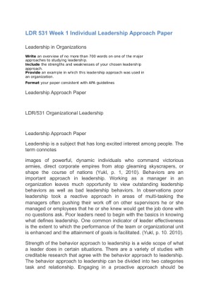 LDR 531 Week 1 Individual Leadership Approach Paper