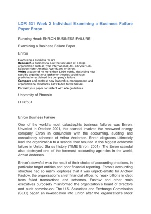 LDR 531 Week 2 Individual Examining a Business Failure Paper Enron