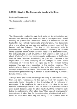 LDR 531 Week 4 The Democratic Leadership Style
