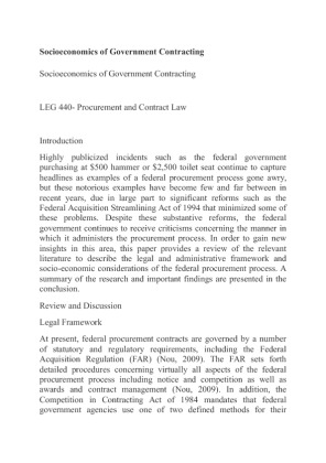 LEG 440 Socioeconomics of Government Contracting