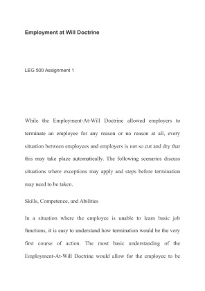 LEG 500 Assignment 1 Employment at Will Doctrine