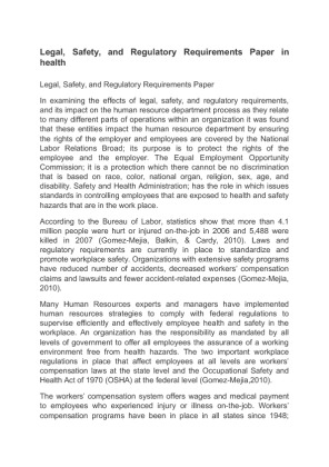 Legal, Safety, and Regulatory Requirements Paper in health