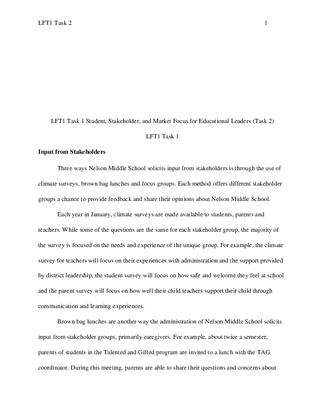 LFT1 Task 1 Student, Stakeholder, and Market Focus for Educational