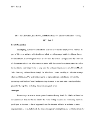 LFT1 Task 5 Student, Stakeholder, and Market Focus for Educational Leaders