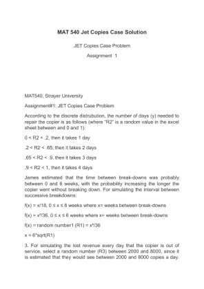 MAT 540 Jet Copies Case Solution Assignment  1