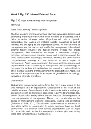Mgt 230 Week Two Learning Team Assignment