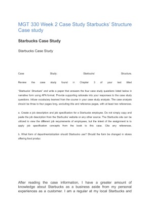 MGT 330 Week 2 Case Study Starbucks Structure Case study
