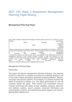 MGT 330 Week 3 Assignment Management Planning Paper Boeing