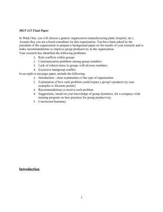 MGT 415 Final Paper Target warehousing and distribution you will choose...
