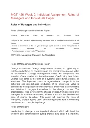 MGT 426 Week 2 Individual Assignment Roles of Managers and Individuals...