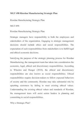 MGT 498 Riordan Manufacturing Strategic Plan