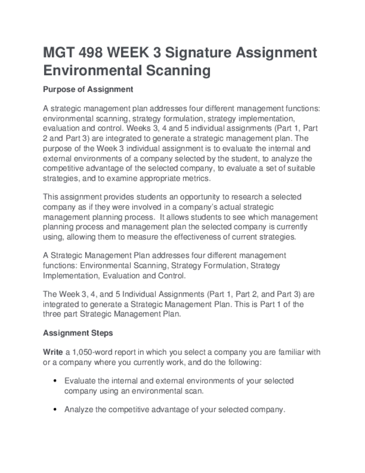 MGT 498 WEEK 3 Signature Assignment Environmental Scanning