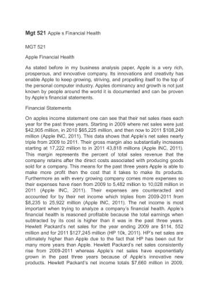 Mgt 521 Apple s Financial Health