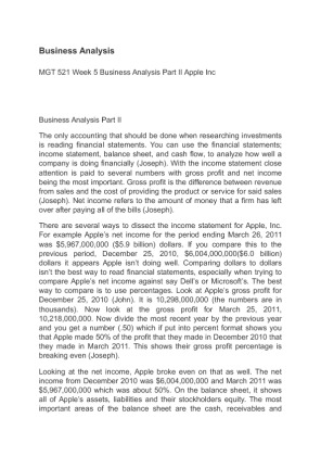 MGT 521 Week 5 Business Analysis Part II Apple Inc
