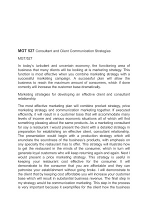 MGT 527 Consultant and Client Communication Strategies