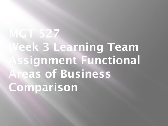 MGT 527 Week 3 Learning Team Assignment Functional Areas of Business...