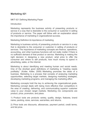 MKT 421 Defining Marketing Paper