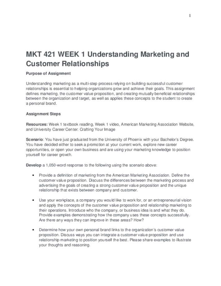 MKT 421 WEEK 1 Understanding Marketing and Customer Relationships