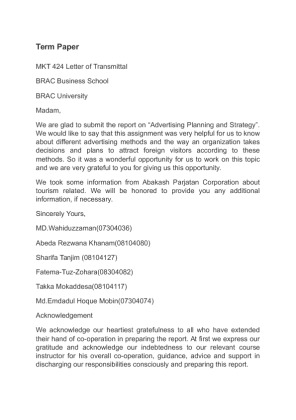 MKT 424 Letter of Transmittal