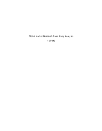MKT 441 Week 2 Individual Assignment Global Market Research Case Study...