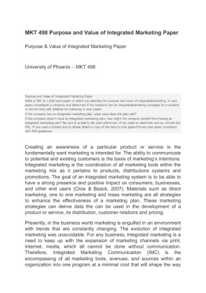MKT 498 Purpose and Value of Integrated Marketing Paper