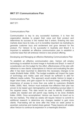 MKT 571 Communications Plan